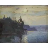 Gustave Wiegand, Lake Landscape, Oil on Wood