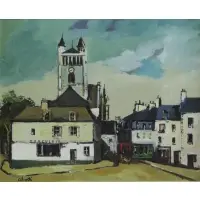 Claude Aliotti, Village Scene, Oil on Canvas