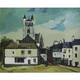 Claude Aliotti, Village Scene, Oil on Canvas