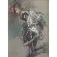 Paul Clemens, Paul Lewis Clemens, American, 1911 - 1992, Chalk & Pastel of Burlesque Dancer