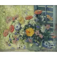 Clara Davidson, Just Flowers., Oil on Canvas "Just Flowers." Signed lower right