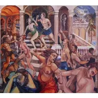 Elissa Lieberman, Rape of the Sabine Women., Oil on Canvas "Rape of the Sabine Women." Signed lower right