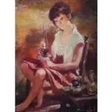 Gonzalez Carbonell, Girl with Lantern, Oil on Canvas