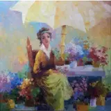 John Manol, Woman Selling Flowers, Oil on Canvas