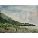 E Velazquez, Mexican Landscape with Figure, Watercolor