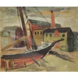 Gerrit Hondius, Shored Boat, Oil or Gouache on Paper