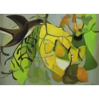 Jacques Dutil, Still Life with Fruit and Bird, Modernist Oil on Canvas