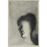 Georgi Daskaloff, Female Head, Mixed Media Drawing