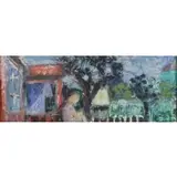 Carl-Erik Billeström, Figure on Porch, Modernist Oil on Canvas