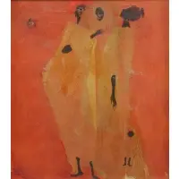Alvin Hollingsworth, Three Women with Child, Mixed media on board