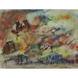 Shim Grudin, Shim Grudin (American, b, Ink & Watercolor Abstract Landscape