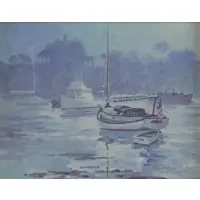 Robert Jones, Boats at Dusk, Oil on Canvas