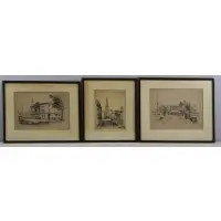 Anton Schütz, Wall Street 1788, Three Pencil Signed New York Etchings