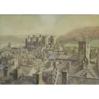 Handen, Dennis Handen / Conway, Ink and Watercolor of Conway, Wales