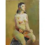 Rudolf Bernatschke, Rudolf Anton Bernatschke (Austrian/American, 1913), Oil on Canvas Modernist Nude Signed upper left