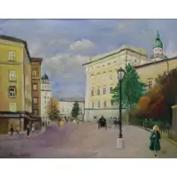 Rudolf Anton Bernatschke (Austrian/American, 1913) by Rudolf Bernatschke, Oil on Canvas Street Scene, sold May 2015
