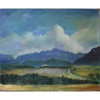 Rudolf Anton Bernatschke (Austrian / American, b by Rudolf Bernatschke, Oil on Canvas Mountain Landscape, sold May 2015