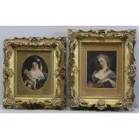 John Marsh, Painted by John Marsh / of Maidshore Kent / For his Schoolfellow H. Lewis (?) 1871, Two 19th C. Oil on Paper Portraits of Beauties