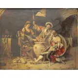 Josef Corneau, Tavern Scene, Oil on Wood Panel