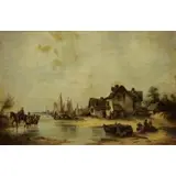 Ludwig Hermann, Dutch Coastal Village Scene, Oil on Canvas
