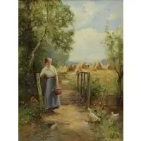 Woman on Path in Wheat Field by Ernest Walbourn, Oil on Canvas, sold Apr 2015