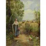 Ernest Walbourn, Woman on Path in Wheat Field, Oil on Canvas