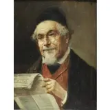 Lajos Kolosvary, Portrait of a Man with Newspaper, Oil on Wood Panel
