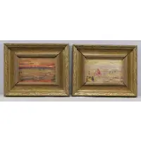 Charles Roussel, Untitled, Two Oil on Panel Beach Scenes