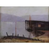 Eugene V. Brewster, Harbor with Pier, Oil on Canvas