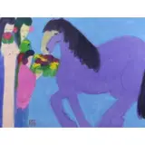 Walasse Ting, Three Beauties and a Horse, Watercolor on Paper