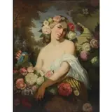 Eugène Pierre Dominique Leygue, Portrait of Beauty Among Flowers, Oil on Canvas