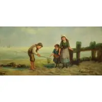Fishing on the Shore by Jack L Wardleworth, Oil on Canvas, sold Apr 2015