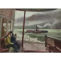 Cecil Bell, Couple on The Staten Island Ferry, Oil on Masonite