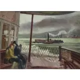 Cecil Bell, Couple on The Staten Island Ferry, Oil on Masonite