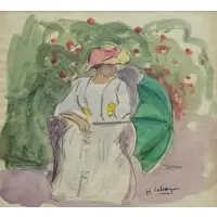 Henri Baptise Lebasque, Woman With Parasol, Watercolor