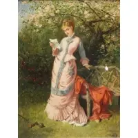 Edward C Barnes, Woman Reading a Letter, Oil on Panel