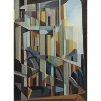 Architectural Composition by Arnold Belkin, Untitled Oil on Canvas, sold Mar 2015