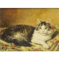 Jules Leroy, Jules Gustave Leroy (French, 1856 - 1921), Oil on Wood Panel Portrait of a Cat