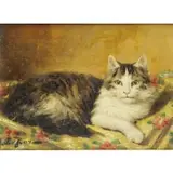 Jules Leroy, Jules Gustave Leroy (French, 1856 - 1921), Oil on Wood Panel Portrait of a Cat