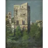 Gaetano Capone, Tower in Italian Landscape, Oil on Canvas
