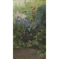 Angelo Della Mura, Maiori Garden Scene, Oil on Wood