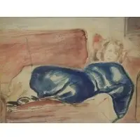 Simka Simkhovitch, Reclining Woman, Watercolor