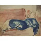 Simka Simkhovitch, Reclining Woman, Watercolor