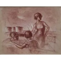 Simka Simkhovitch, Three Figures on a Boat, Oil on Canvas