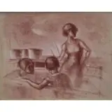 Simka Simkhovitch, Three Figures on a Boat, Oil on Canvas