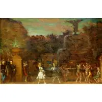 Lee Jackson, The Fountain in Central Park, Oil on Wood "The Fountain in Central Park" or "Dancing in Central Park, World War II"