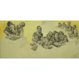 Saul Raskin, When ten people sit together and leaning Torah Shehinah rests with them, Mixed Media on Paper