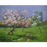 Annie Puybareau, Pommiers En Fleurs, Oil on Canvas "Pommiers En Fleurs"