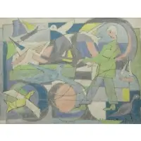 De Hirsh Margules, Summer Scene with Woman and Gulls, 1948, Oil on Paper