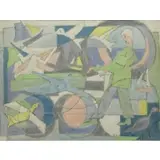 De Hirsh Margules, Summer Scene with Woman and Gulls, 1948, Oil on Paper